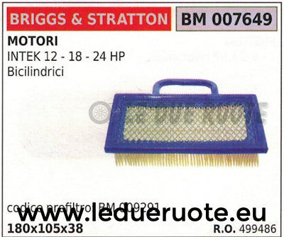 499486 FILTRO ARIA MOTORE BRIGGS & STRATTON INTEK 12 18 24 HP 180x105x38