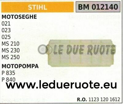 11231201612 FILTRO ARIA elemento filtrante MOTOPOMPA STIHL P 835 840