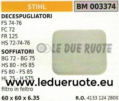 41331242800 SPUGNA FILTRO ARIA DECESPUGLIATORE STIHL FS74 FS76 FC72 FR125 60x60