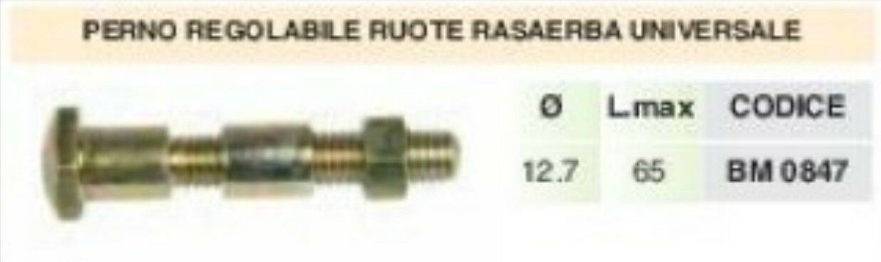 PERNO mozzo REGOLABILE PER RUOTA ruote TOSAERBA rasaerba Ø12.7 L 65 max