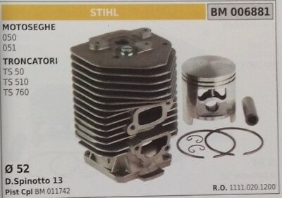 11110201200 CILINDRO E PISTONE TRONCATORE STIHL TS 50 510 760 Ø 52