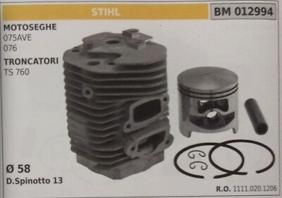 11110201206 CILINDRO E PISTONE COMPLETO MOTOSEGA STIHL 075AVE 076 Ø 58