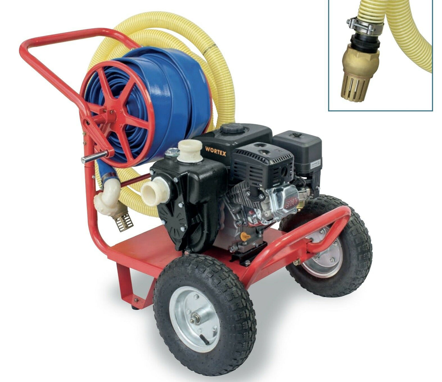 MOTOPOMPA 4T BENZ CON KIT TRANSFER WORTEX LWG 2-T MOTORE LONCIN 6,5HP + TROLLEY