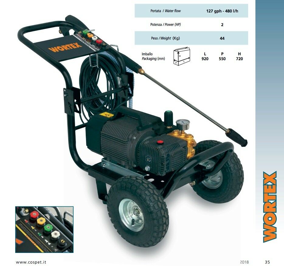 IDROPULITRICE ELETTRICA WORTEX MW 8/120T 2 HP 120 bar PORTATILE 1450giri