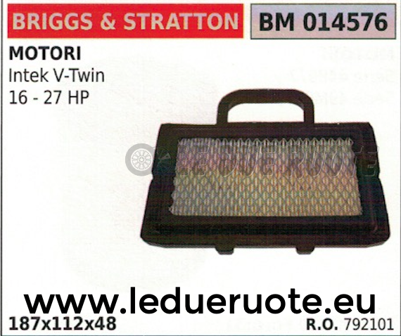 792101 FILTRO ARIA MOTORE BRIGGS & STRATTON INTEK ELS V-TWIN 16 27 HP 187x112x48