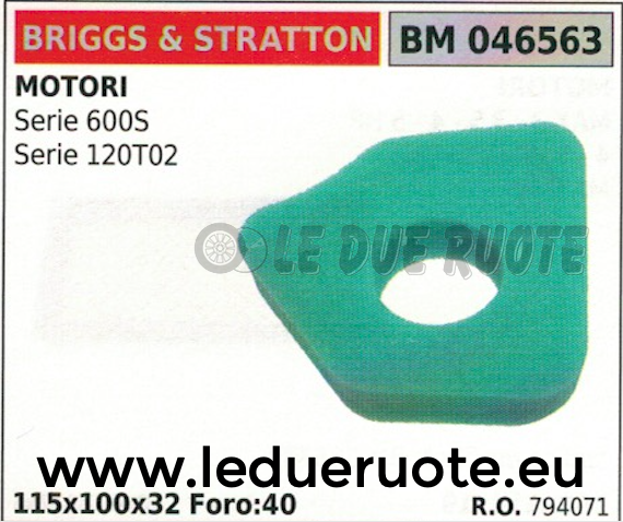 794071 SPUGNA FILTRO ARIA MOTORE BRIGGS & STRATTON SERIE 600S 120T02 115x100x32
