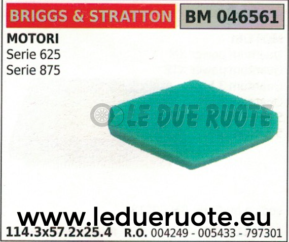 004249 005433 SPUGNA FILTRO ARIA BRIGGS & STRATTON SERIE 625 875 114.3x57.2x25.4