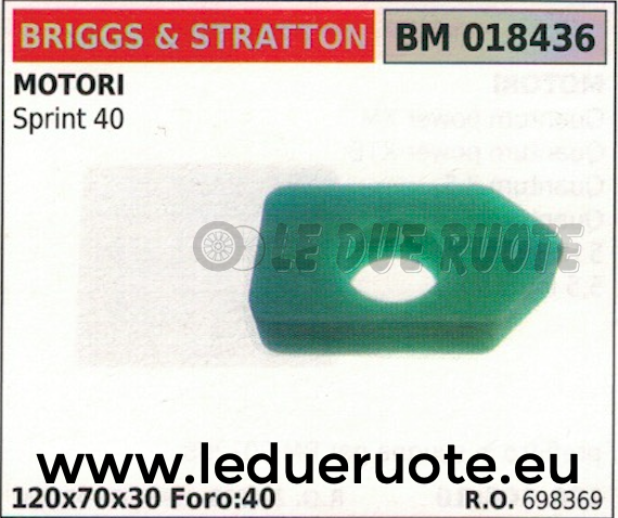 698369 SPUGNA FILTRO ARIA MOTORE BRIGGS & STRATTON SPRINT 40 120x70x30