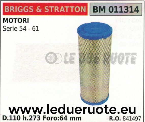 841497 FILTRO ARIA MOTORE BRIGGS & STRATTON SERIE 54 61 110x273x64