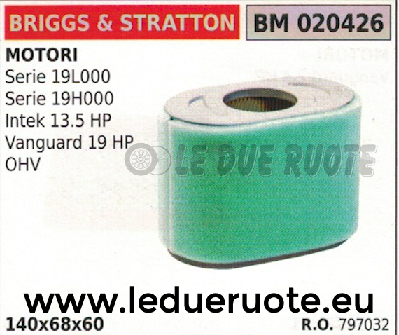 797032 FILTRO ARIA BRIGGS & STRATTON SERIE 19L000 19H000 INTEK 13.5 140x68x60