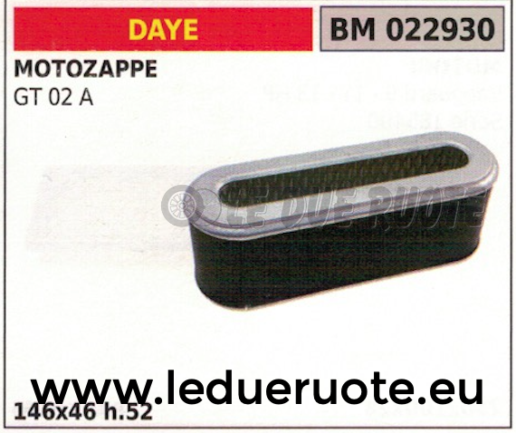 FILTRO ARIA PER MOTOZAPPA MOTORE DAYE DG GT 02A 146x46x52