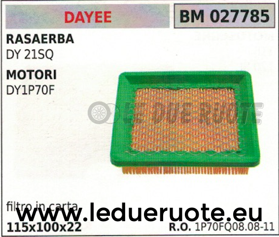 1P70DQ080811 FILTRO ARIA RASAERBA TOSAERBA DY 21SQ MOTORE DAYEE DY1P70F