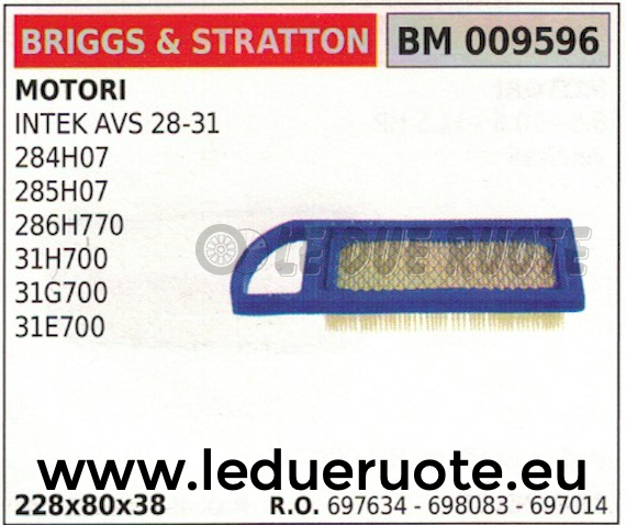 697634 698083 FILTRO ARIA MOTOR BRIGGS & STRATTON INTEK AVS 28-31 31G700 31E700