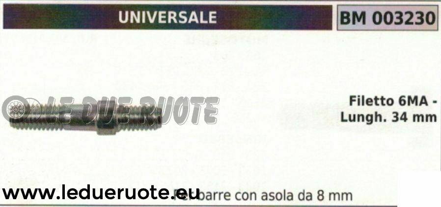 PRIGIONIERO BULLONE 34mm BARRA MOTOSEGA UNIVERSALE CON ASOLA DA 8mm FILETTO 6MA
