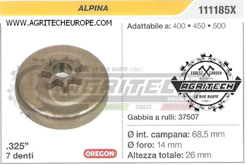 111185X OREGON PIGNONE CAMPANA FRIZIONE MOTOSEGA ALPINA 500 .325" 7 DENTI