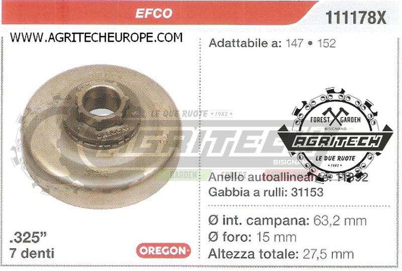 111178X OREGON PIGNONE CAMPANA FRIZIONE MOTOSEGA EFCO 147 152 .325" 7 DENTI