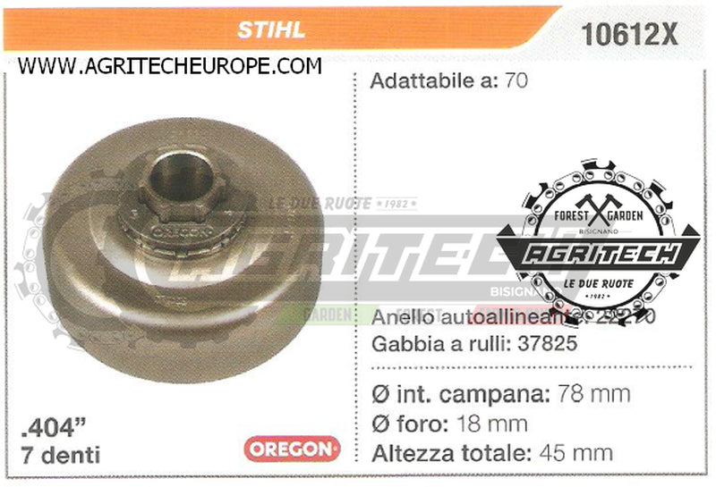 10612X OREGON PIGNONE CAMPANA FRIZIONE MOTOSEGA STIHL 70 .404" 7 DENTI