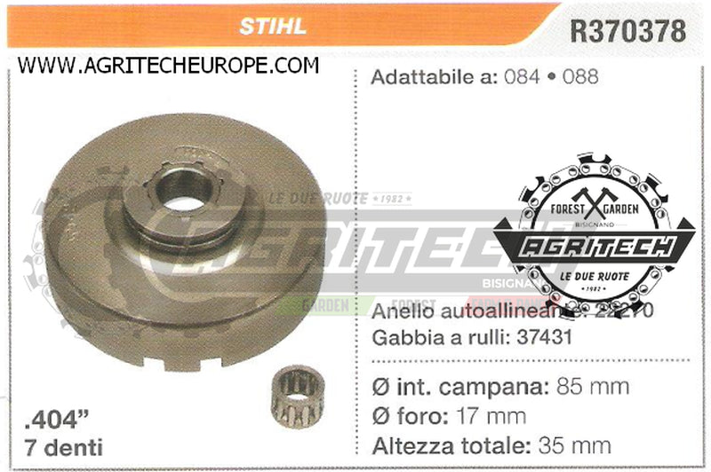 R370378 OREGON PIGNONE CAMPANA FRIZIONE MOTOSEGA STIHL 084 088 .404" 7 DENTI