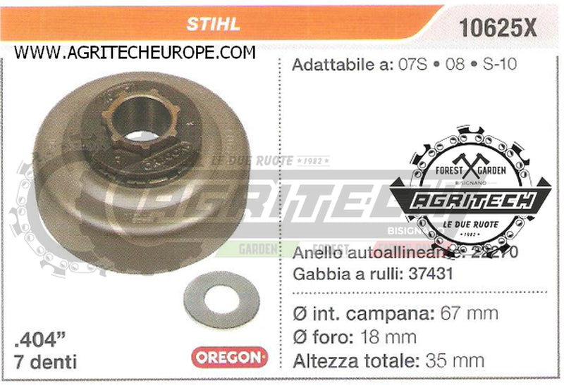 10625X OREGON PIGNONE CAMPANA FRIZIONE MOTOSEGA STIHL 07S 08 S-10 .404" 7 DENTI