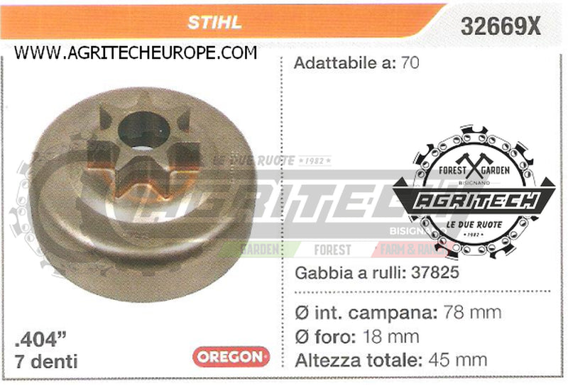 32669X OREGON PIGNONE CAMPANA FRIZIONE MOTOSEGA STIHL 70 .404" 7 DENTI