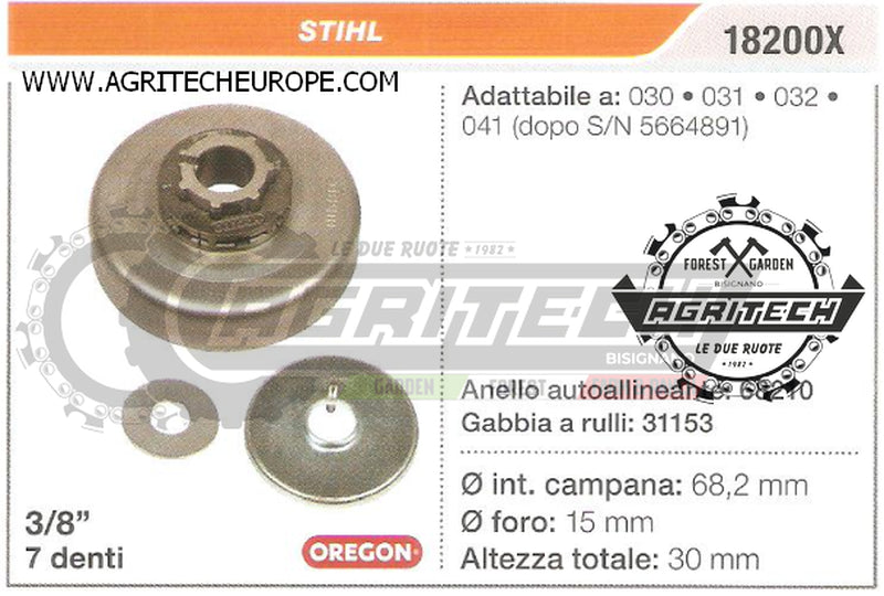 18200X OREGON PIGNONE CAMPANA FRIZIONE MOTOSEGA STIHL 030 031 032 3/8" 7 DENTI