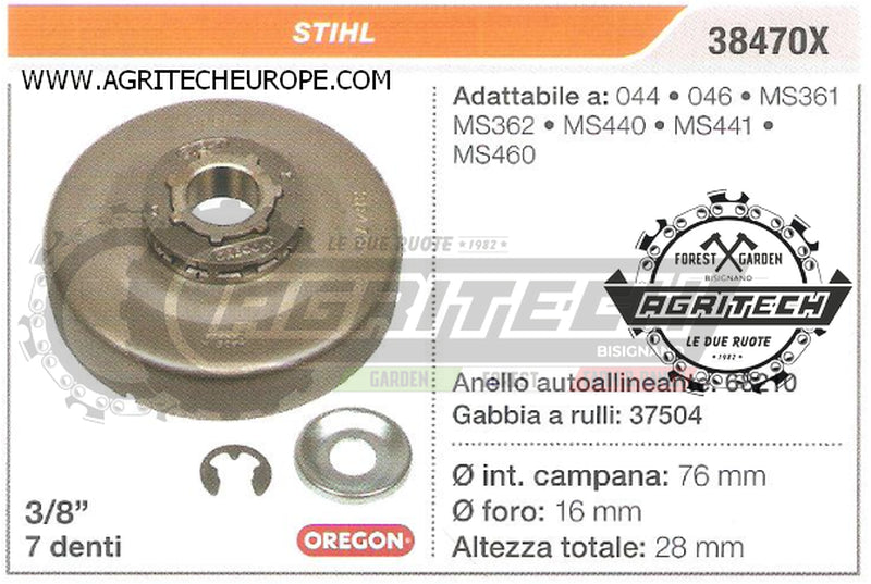 38470X OREGON PIGNONE CAMPANA FRIZIONE MOTOSEGA STIHL 044 046 3/8" 7 DENTI