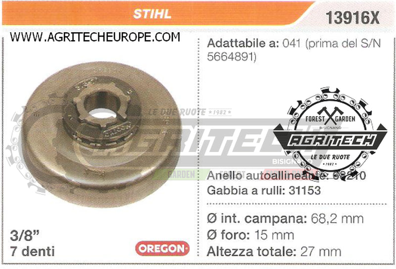 13916X OREGON PIGNONE CAMPANA FRIZIONE MOTOSEGA STIHL 041 3/8" 7 DENTI