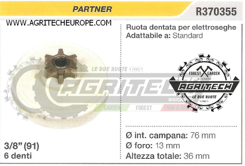 R370355 OREGON PIGNONE MOTOSEGA PARTNER RUOTA DENTATA STANDARD 3/8" 8 DENTI