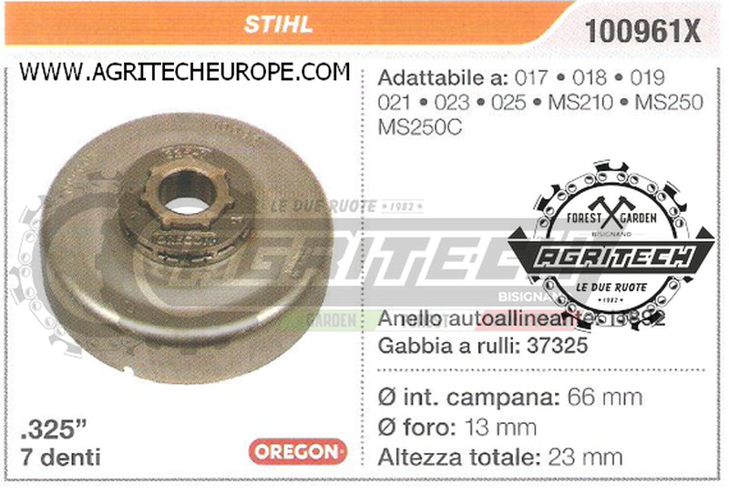 100961X OREGON PIGNONE CAMPANA FRIZIONE MOTOSEGA STIHL 017 018 019 .325" 7 DENTI