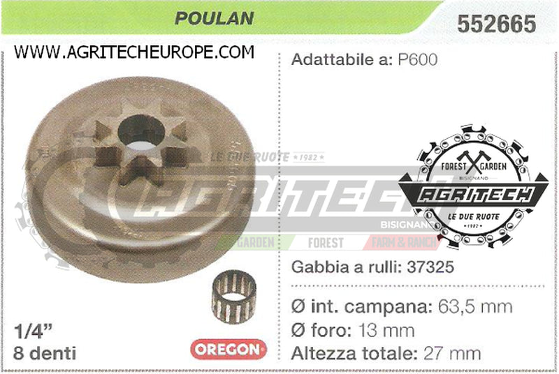 552665 OREGON PIGNONE CAMPANA FRIZIONE MOTOSEGA POULAN P600 1/4" 8 DENTI