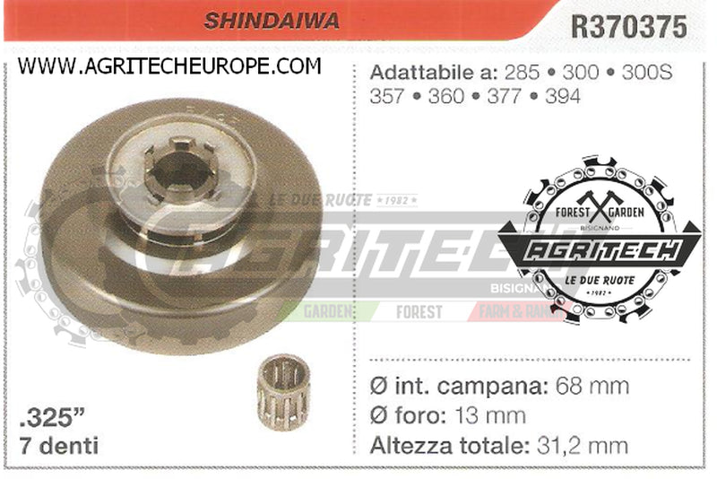 R370375 PIGNONE CAMPANA FRIZIONE MOTOSEGA SHINDAIWA 300S .325" 7 DENTI