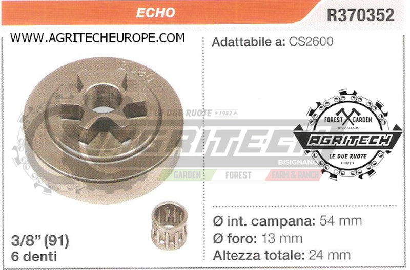 R370352 OREGON PIGNONE CAMPANA FRIZIONE MOTOSEGA ECHO CS2600 3/8" 6 DENTI