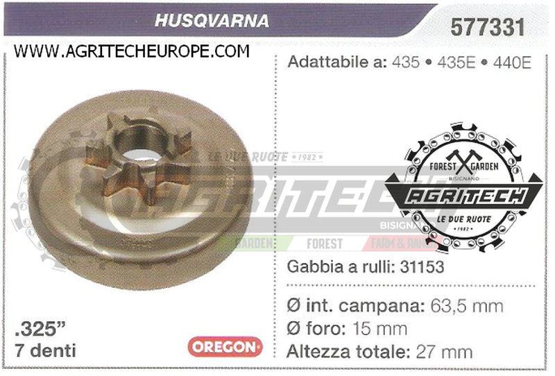 577331 OREGON PIGNONE CAMPANA FRIZIONE MOTOSEGA HUSQVARNA 440E .325" 7 DENTI