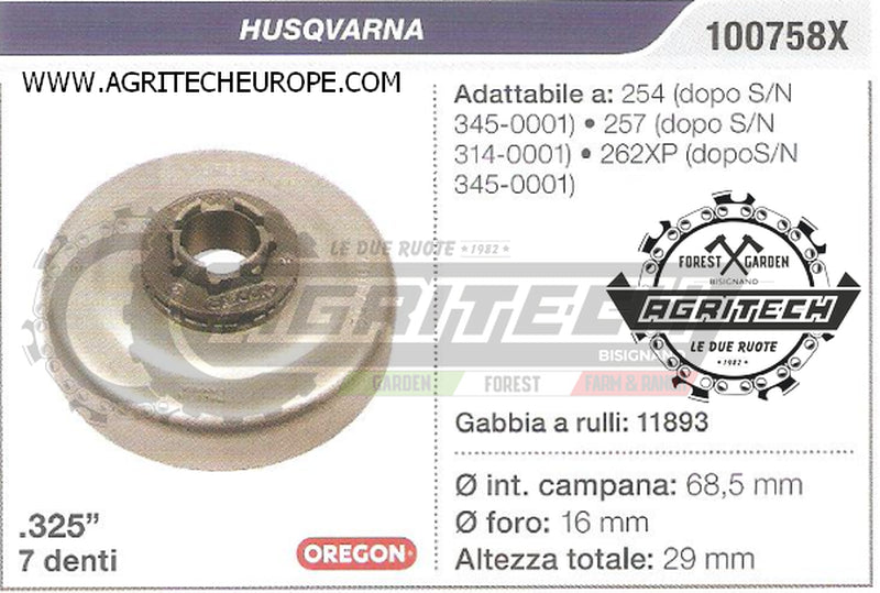 100758X PIGNONE CAMPANA FRIZIONE MOTOSEGA HUSQVARNA 262XP .325" 7 DENTI
