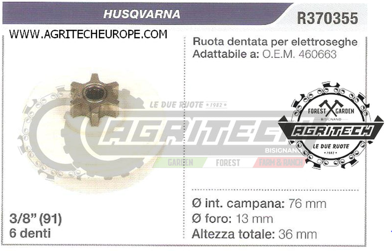 460663 OREGON PIGNONE MOTOSEGA HUSQVARNA RUOTA DENTATA ELETTROSEGHE 3/8" 7DENTI
