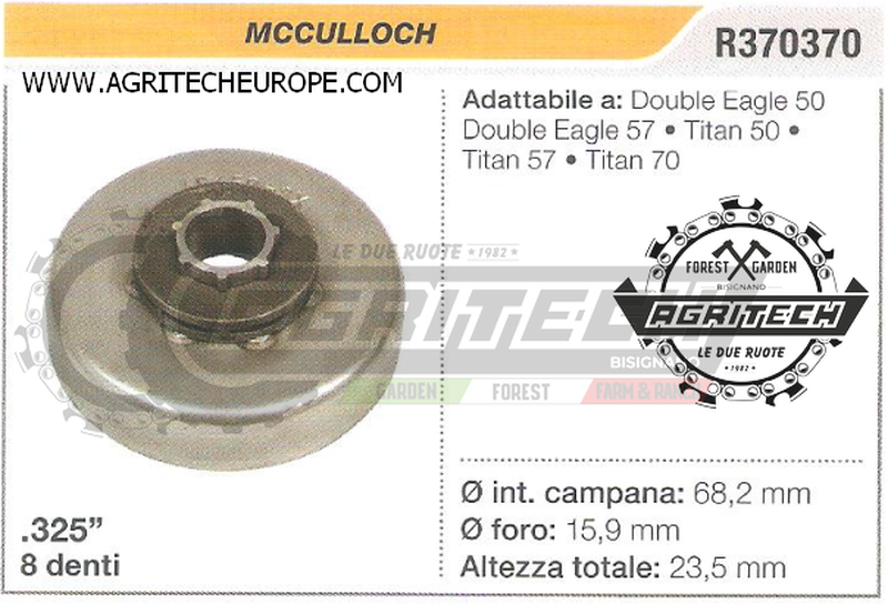R370370 OREGON PIGNONE CAMPANA FRIZIONE MOTOSEGA MCCULLOCH TITAN57 .325" 8 DENTI