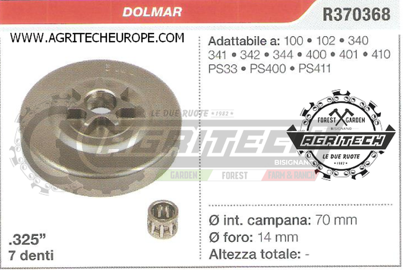 PIGNONE CAMPANA FRIZIONE MOTOSEGA DOLMAR 342 344 .325" 7 DENTI