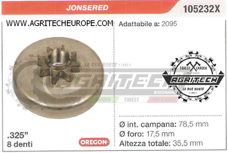 105232X OREGON PIGNONE CAMPANA FRIZIONE MOTOSEGA JONSERED 2095 .325" 8 DENTI
