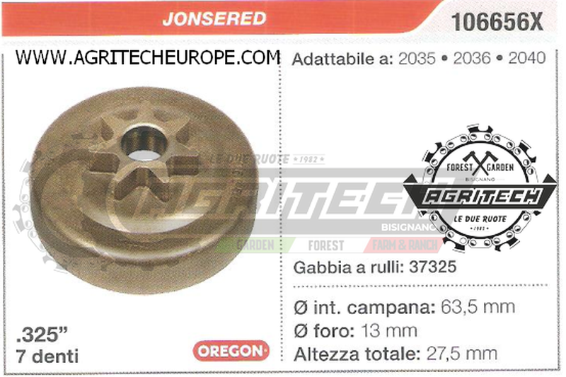 106656X OREGON PIGNONE CAMPANA FRIZIONE MOTOSEGA JONSERED 2036 .325" 7 DENTI