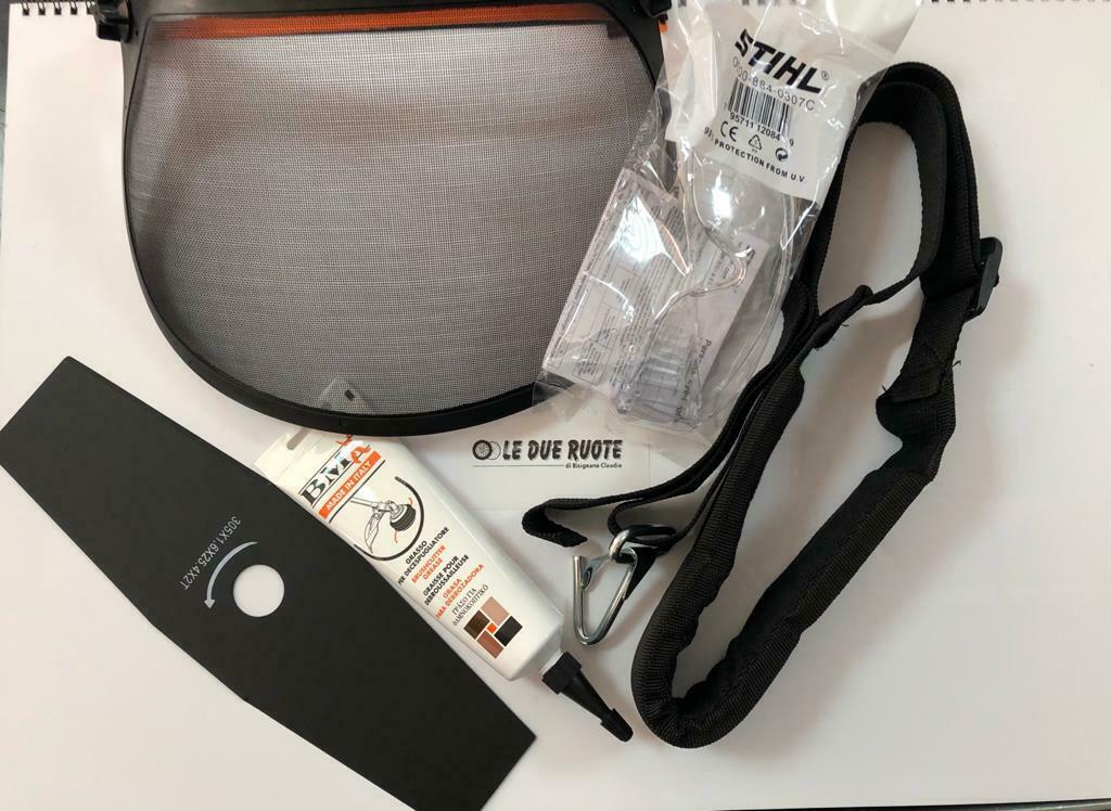 KIT DECESPUGLIATORE VISIERA + GRASSO TESTINA + CINGHIA + OCCHIALI STIHL + LAMA