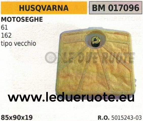 501524303 FILTRO ARIA COMPLETO MOTOSEGA HUSQVARNA 61 162 VECCHIO TIPO 85x90x19