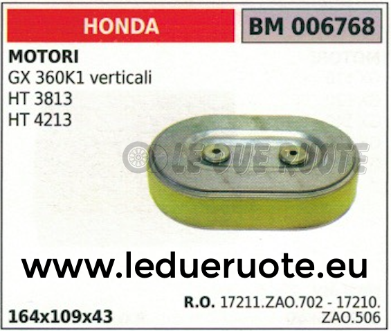 17210ZAO506 FILTRO ARIA MOTORE HONDA GX 360K1 HT 3813 4213 164x109x43
