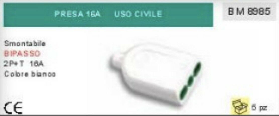 PRESA BIPASSO PER PROLUNGA SMONTABILE 2P+T 16A spina corrente PROFESSIONALE