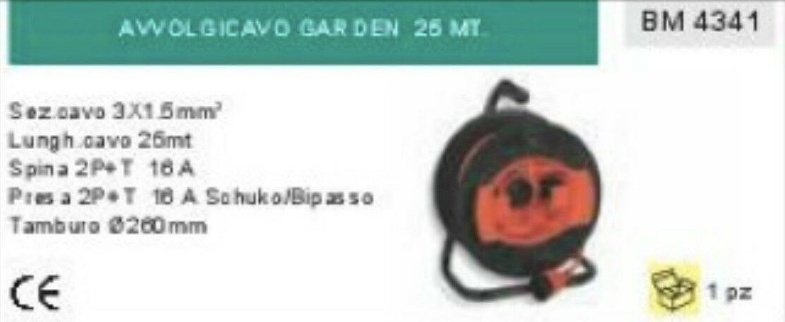 CAVO 3X1,5 PROLUNGA 25m PRESA SCHUKO TEDESCA 16A 260V AVVOLGICAVO PROFESSIONALE