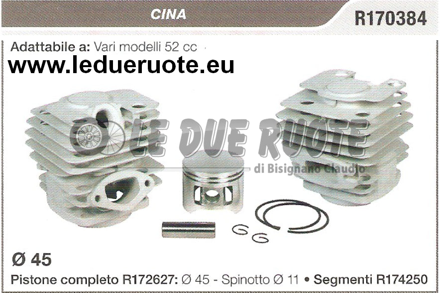 R170384 KIT CILINDRO E PISTONE MOTOSEGA DECESPUGLIATORE CINESE 52cc Ø45 SPIN 11
