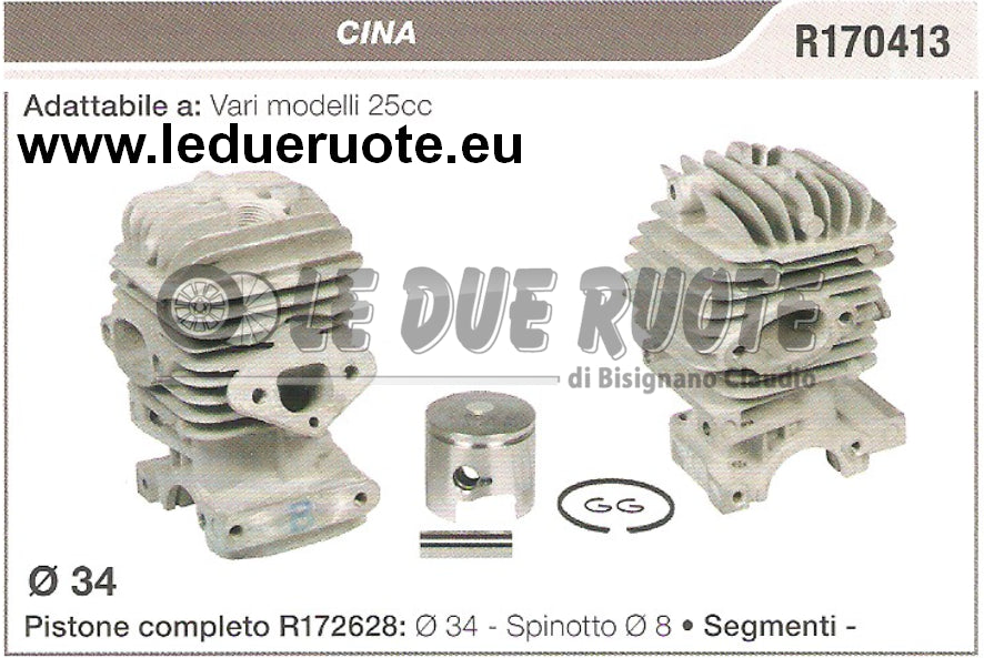 R170413 KIT CILINDRO E PISTONE CINESE MOTOSEGA DECESPUGLIATORE 25CC Ø 34 SPIN 8