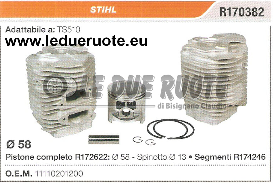 11110201200 KIT CILINDRO E PISTONE STIHL TS510 MOTOSEGA Ø 58 SPIN 13