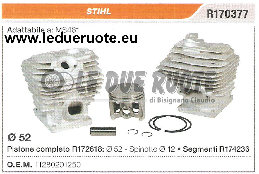 11280201250 KIT CILINDRO E PISTONE STIHL MS461 MOTOSEGA Ø 52 SPINOTTO 12