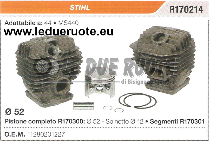 11280201227 KIT CILINDRO E PISTONE STIHL 44 MS440 MOTOSEGA Ø 52 SPIN 12