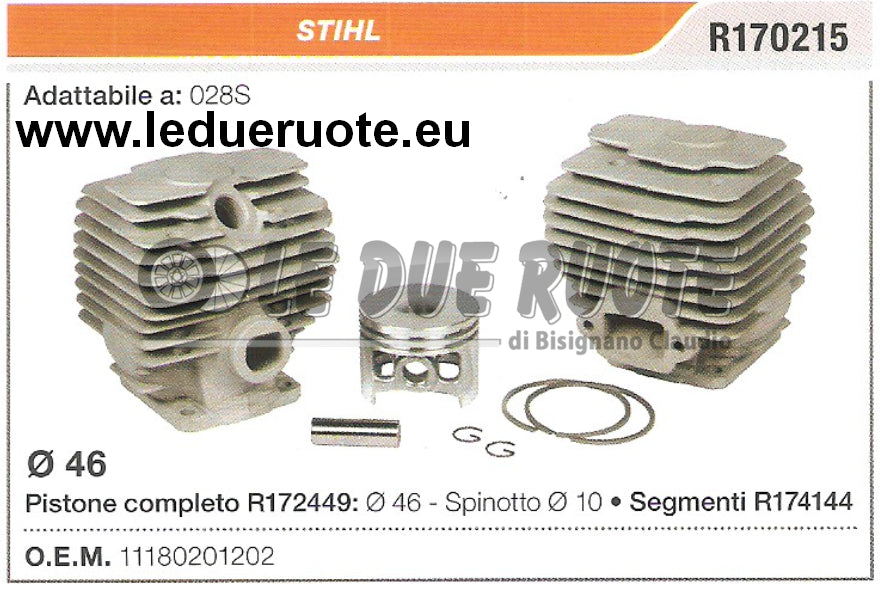 11180201202 KIT CILINDRO E PISTONE STIHL 028S MOTOSEGA Ø 46 SPINOTTO 10